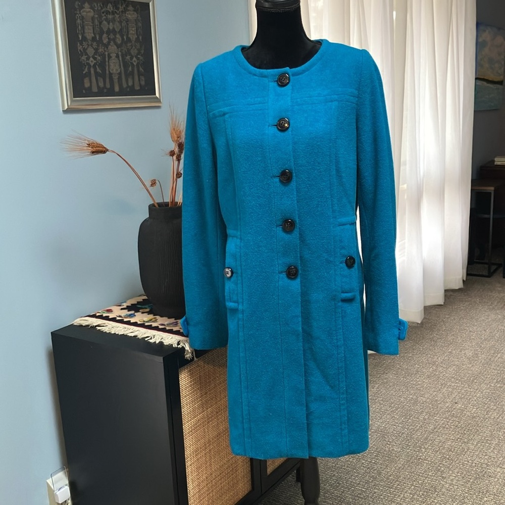 Vintage Women’s Worthington L Wool Blend Teal Blue Coat Knee Length